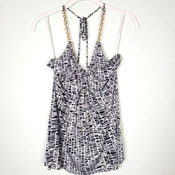 Express Vintage Y2K 2007 Black and White Gold Chain Halter Top Size Small - Picture 11 of 11